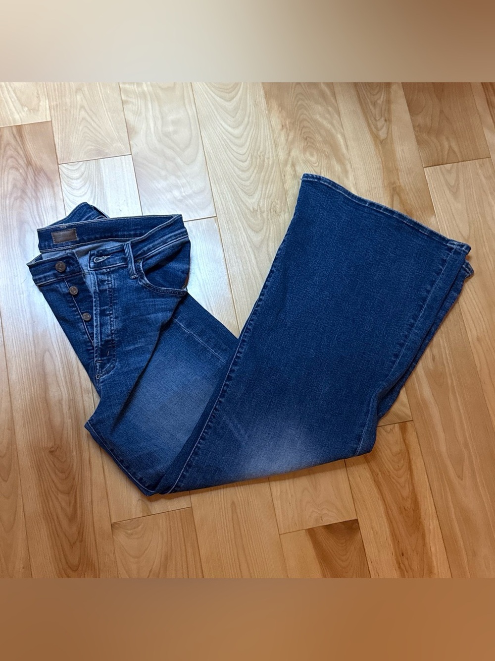 MOTHER Lil’Mother High-Rise Flare Jeans in Dark Blue Wash